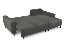 Cosmopolitan Design - Sofá convertível de canto direito com caixa de arrumação "Kyoto" 4 lugares em veludo cotelê cinza - 241x145x88cm Cinzento