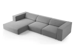 Sofá|Cosmopolitan Design - Sofá de canto esquerdo "Arendal" 4 lugares em veludo cinza claro - 284x166x70cm Cinzento claro