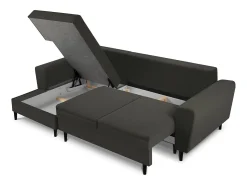 Sofá*Cosmopolitan Design - Sofá convertível de canto esquerdo com caixa de arrumação "Kyoto" 4 lugares em veludo cotelê - 241x145x88cm Preto