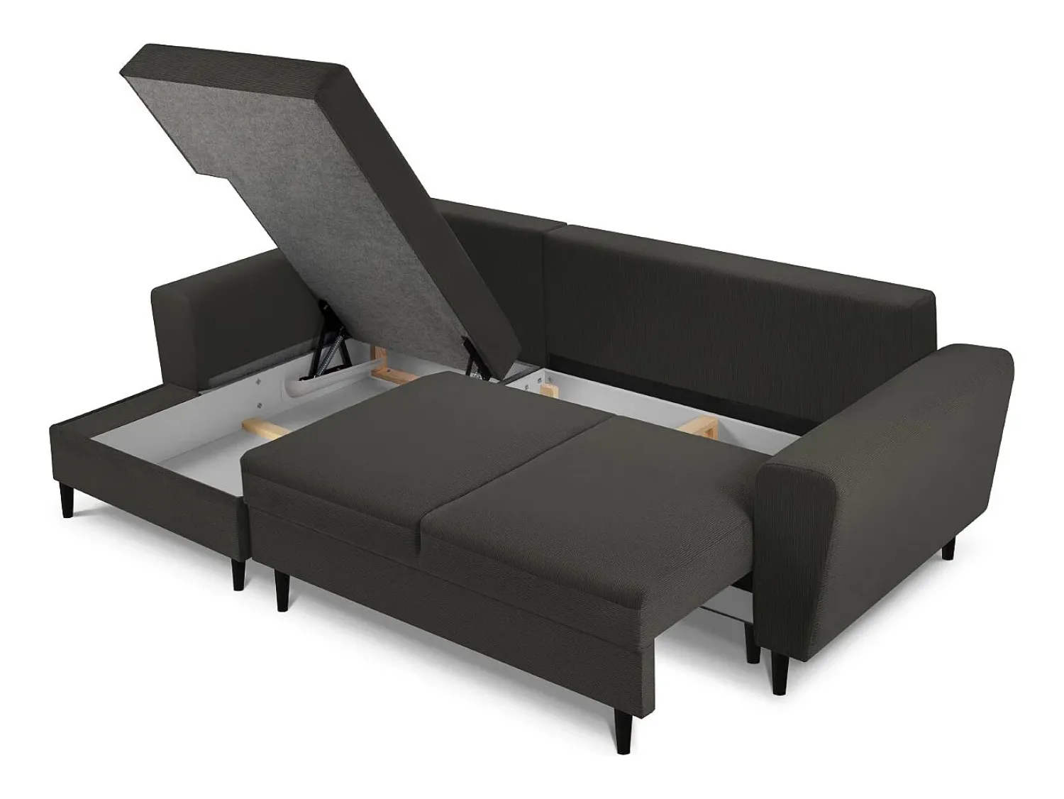 Sofá*Cosmopolitan Design - Sofá convertível de canto esquerdo com caixa de arrumação "Kyoto" 4 lugares em veludo cotelê - 241x145x88cm Preto