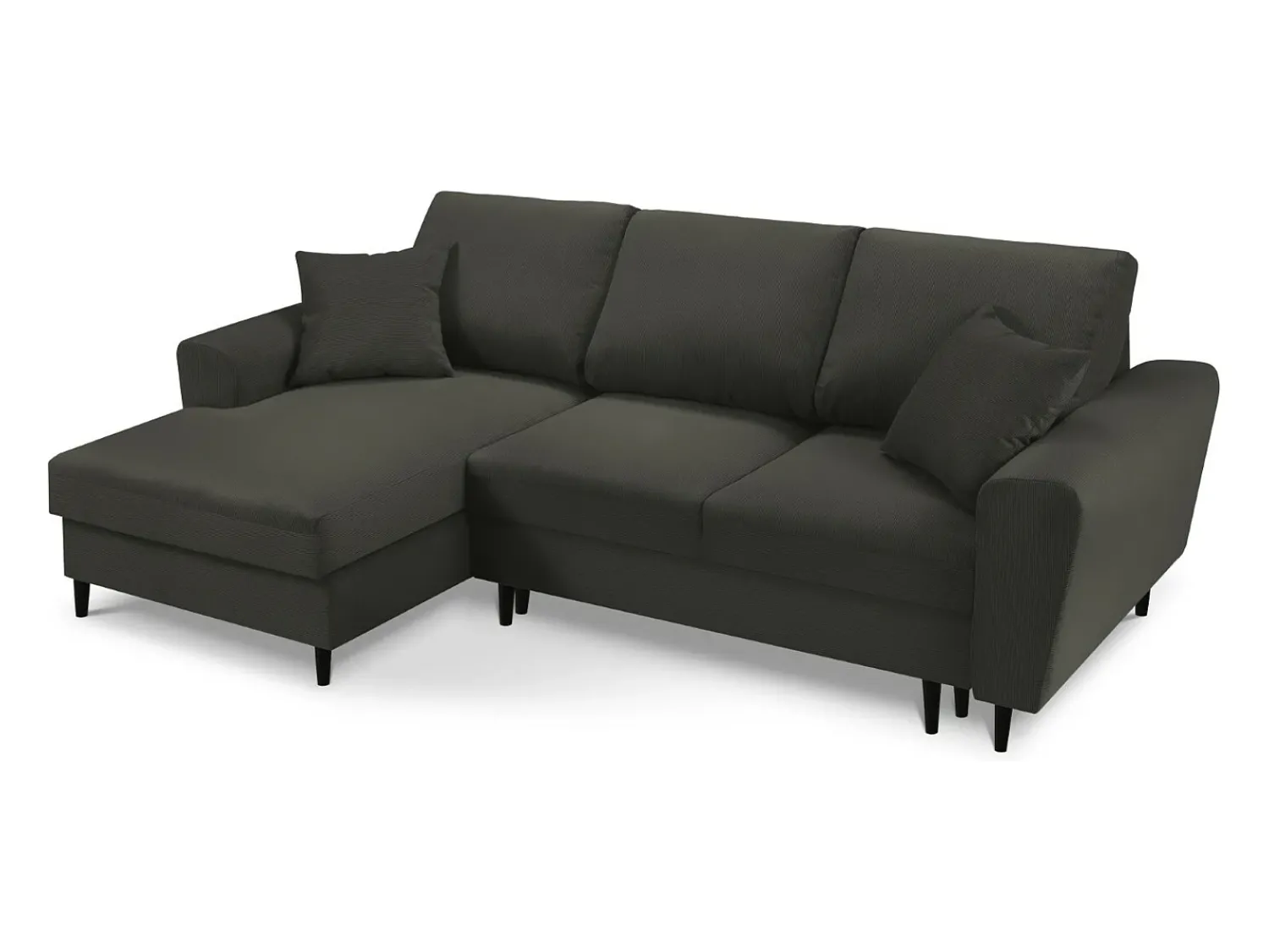 Sofá*Cosmopolitan Design - Sofá convertível de canto esquerdo com caixa de arrumação "Kyoto" 4 lugares em veludo cotelê - 241x145x88cm Preto