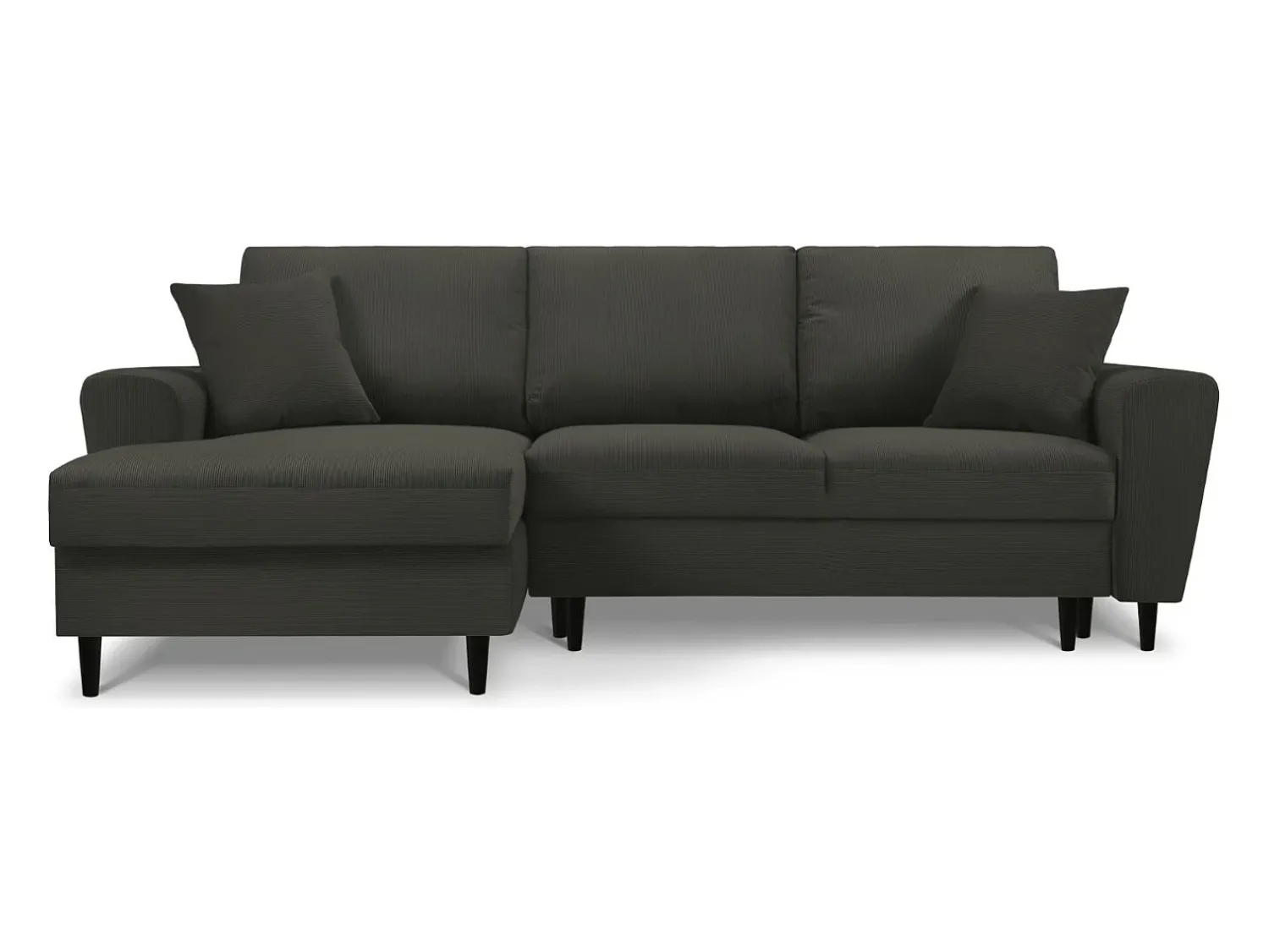 Sofá*Cosmopolitan Design - Sofá convertível de canto esquerdo com caixa de arrumação "Kyoto" 4 lugares em veludo cotelê - 241x145x88cm Preto