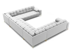 Cosmopolitan Design - Sofá panorâmico "Bali" 9 lugares em tecido estrutural cinza claro - 327x256x75cm^ Sofá