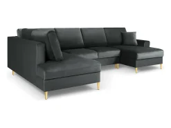 Sofá|Cosmopolitan Design - Sofá panorâmico convertível esquerdo com caixa de arrumação "Kyoto" 7 lugares em veludo cinza escuro - 313x194x88cm Cinza antracite