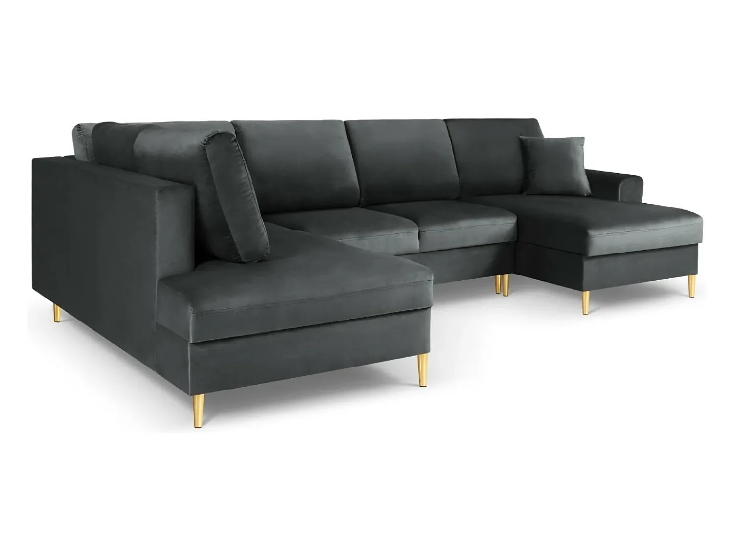 Sofá|Cosmopolitan Design - Sofá panorâmico convertível esquerdo com caixa de arrumação "Kyoto" 7 lugares em veludo cinza escuro - 313x194x88cm Cinza antracite