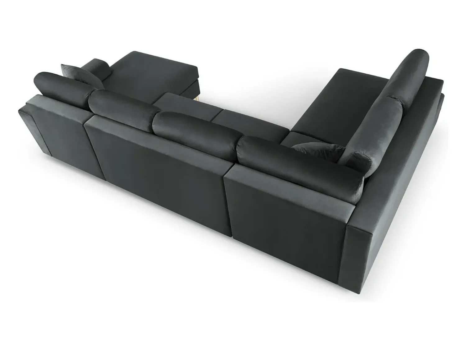 Sofá|Cosmopolitan Design - Sofá panorâmico convertível esquerdo com caixa de arrumação "Kyoto" 7 lugares em veludo cinza escuro - 313x194x88cm Cinza antracite