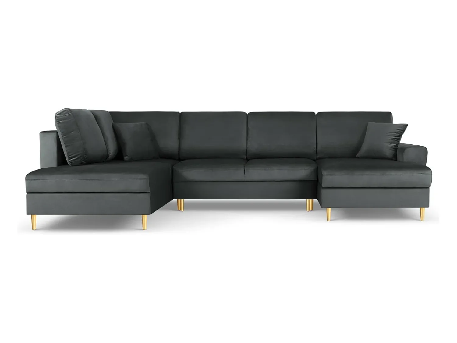 Sofá|Cosmopolitan Design - Sofá panorâmico convertível esquerdo com caixa de arrumação "Kyoto" 7 lugares em veludo cinza escuro - 313x194x88cm Cinza antracite