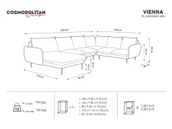 Hot Cosmopolitan Design - Sofá de canto direito panorâmico "Vienna" 7 lugares em veludo azul real - 330x235x95cm Azul escuro