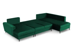 Outlet Cosmopolitan Design - Sofá panorâmico convertível em linha reta com caixa de arrumação "Kyoto" 7 lugares em veludo verde garrafa - 313x194x88cm Verde pinho