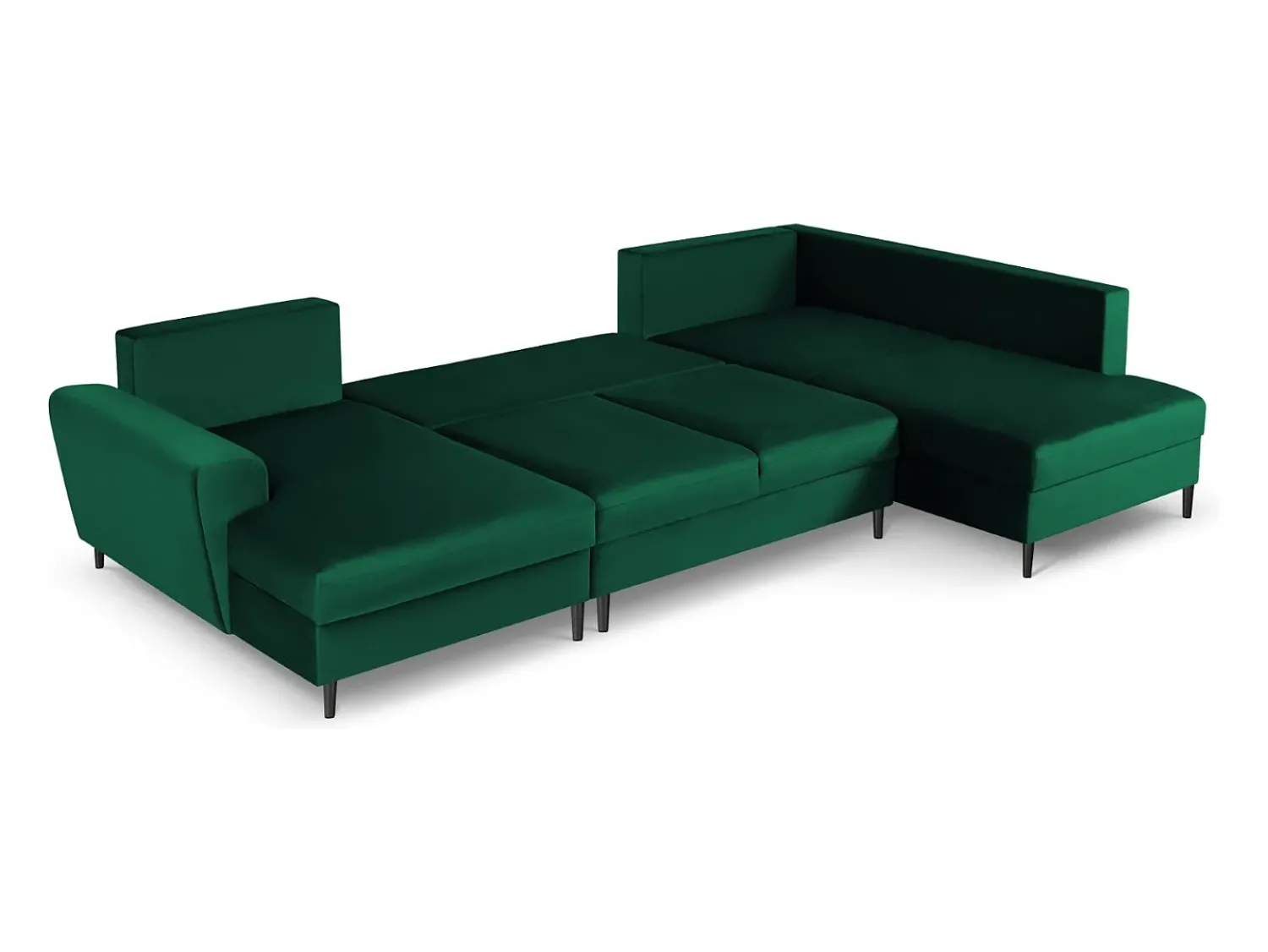 Outlet Cosmopolitan Design - Sofá panorâmico convertível em linha reta com caixa de arrumação "Kyoto" 7 lugares em veludo verde garrafa - 313x194x88cm Verde pinho
