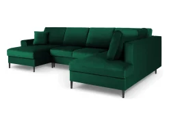 Outlet Cosmopolitan Design - Sofá panorâmico convertível em linha reta com caixa de arrumação "Kyoto" 7 lugares em veludo verde garrafa - 313x194x88cm Verde pinho