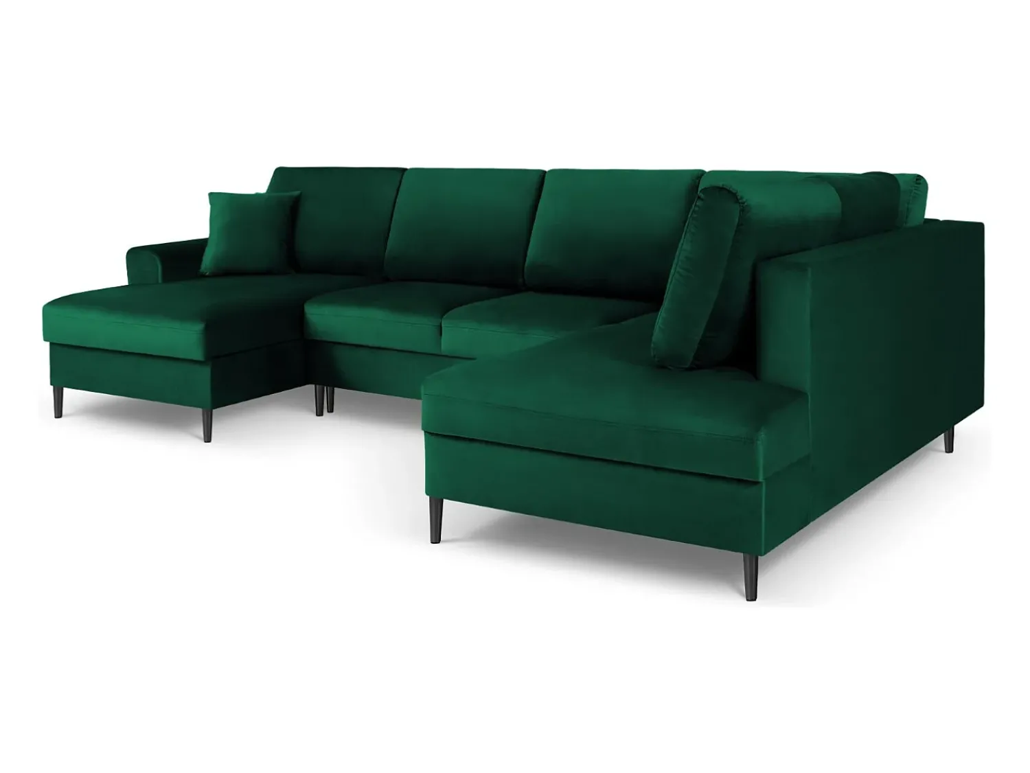 Outlet Cosmopolitan Design - Sofá panorâmico convertível em linha reta com caixa de arrumação "Kyoto" 7 lugares em veludo verde garrafa - 313x194x88cm Verde pinho