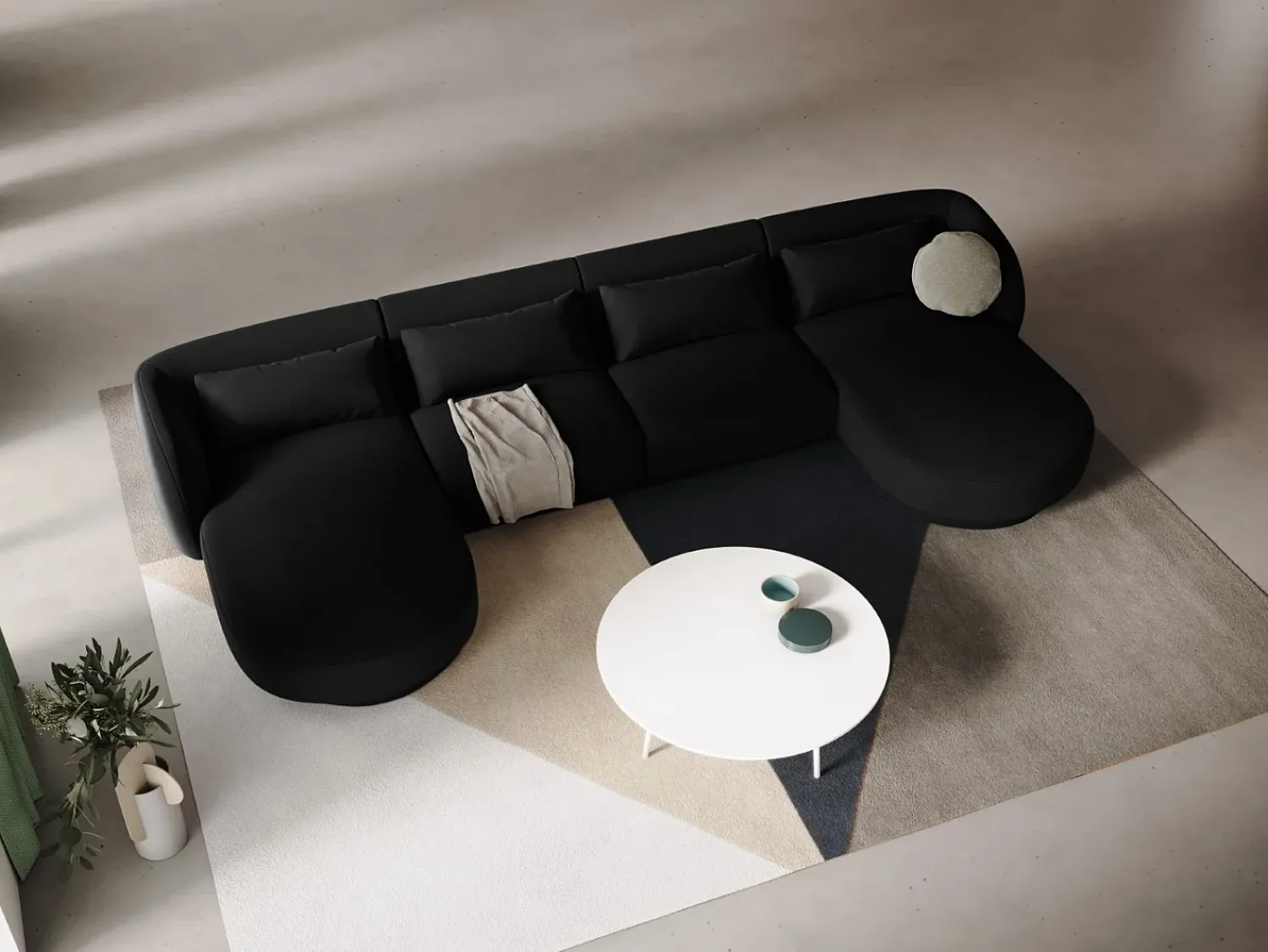 Sofá*Cosmopolitan Design - Sofá panorâmico "Tulum" 5 lugares em veludo - 330x156x70cm Preto