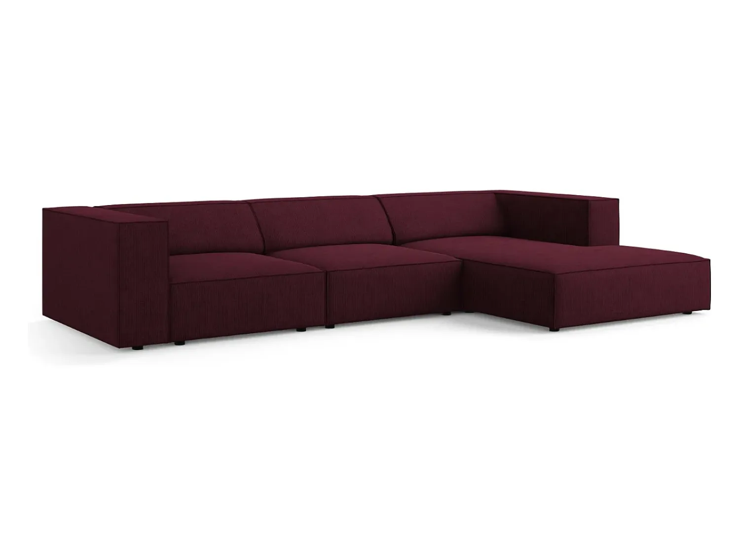 Sofá*Cosmopolitan Design - Sofá de canto direito "Arendal" 4 lugares em tecido chenille com efeito canelado rubi - 284x166x70cm Vermelho
