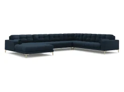 Sofá|Cosmopolitan Design - Sofá de canto direito panorâmico "Bali" 7 lugares em tecido estrutural - 327x256x75cm Azul