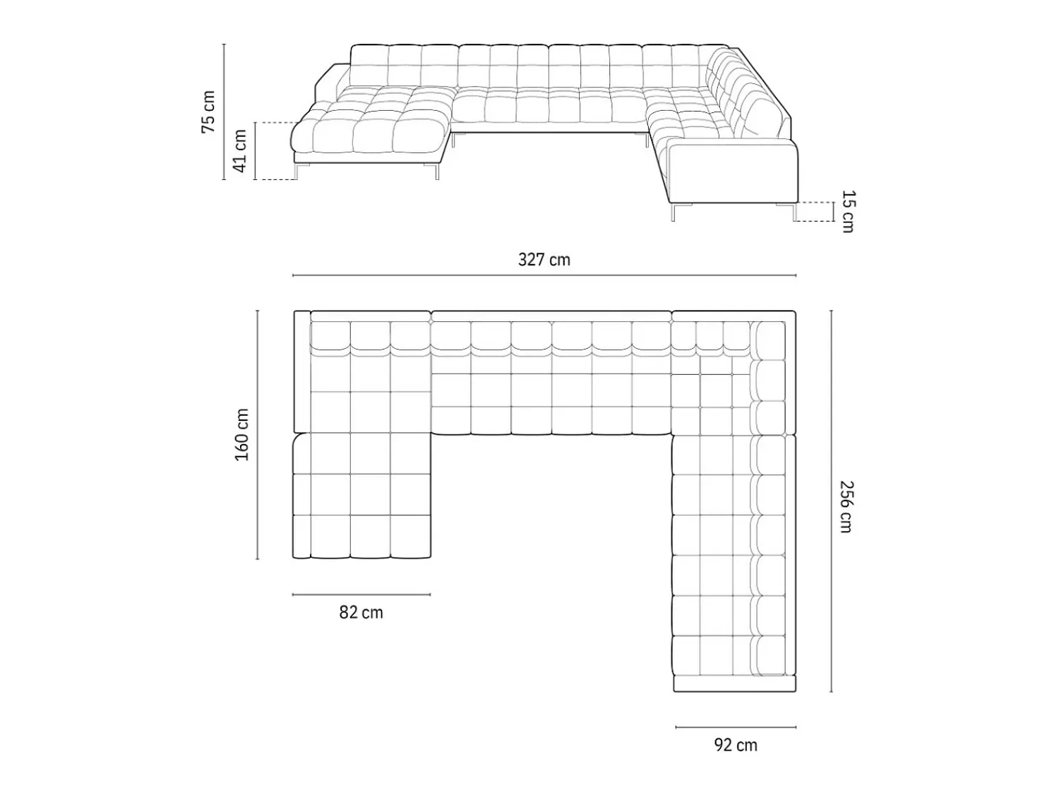 Sofá|Cosmopolitan Design - Sofá de canto direito panorâmico "Bali" 7 lugares em tecido estrutural - 327x256x75cm Azul