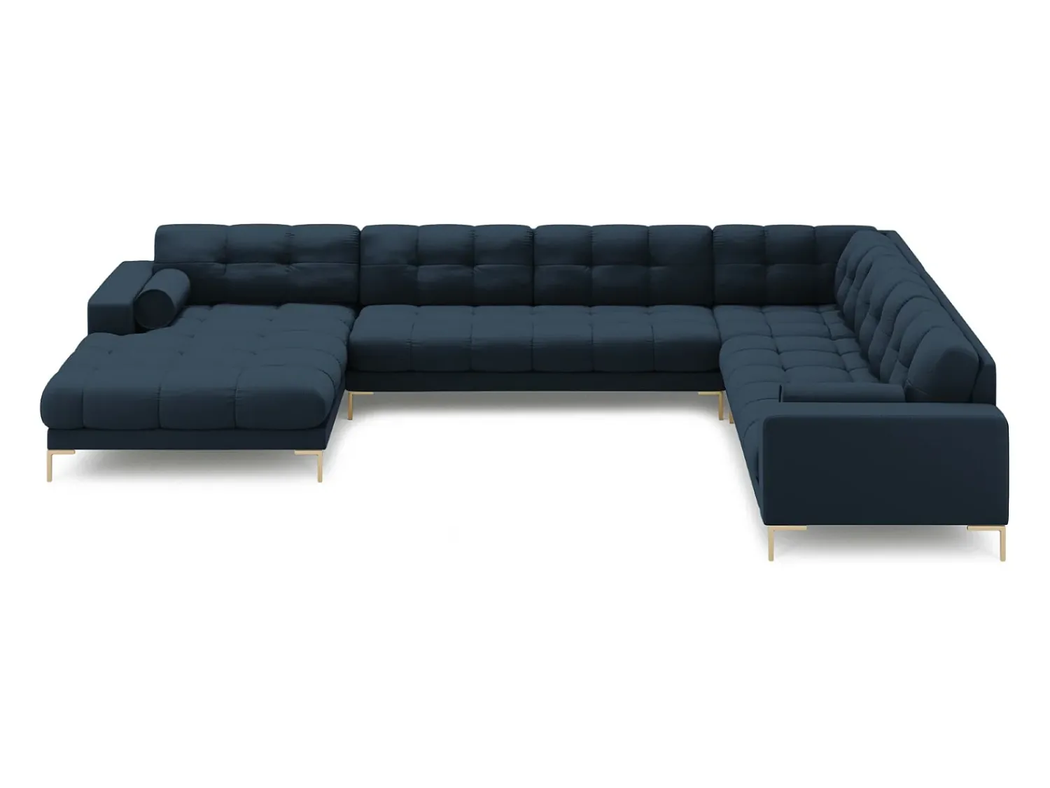 Sofá|Cosmopolitan Design - Sofá de canto direito panorâmico "Bali" 7 lugares em tecido estrutural - 327x256x75cm Azul
