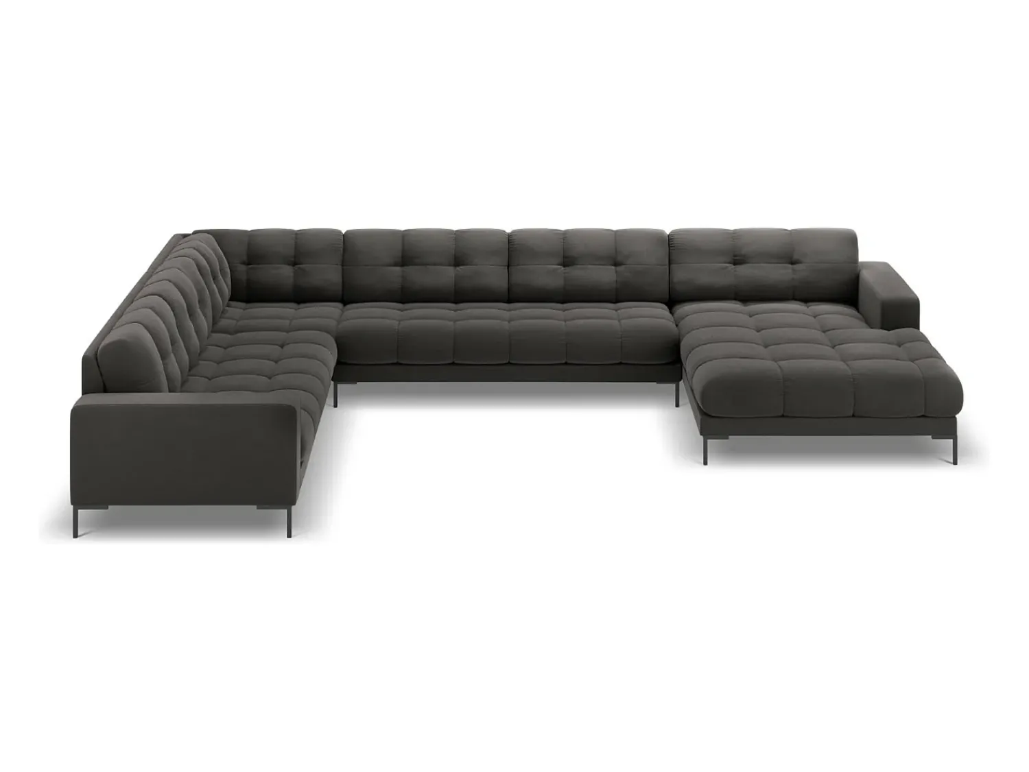 New Cosmopolitan Design - Sofá de canto panorâmico à esquerda "Bali" 7 lugares em veludo cinza escuro - 327x256x75cm Cinza antracite