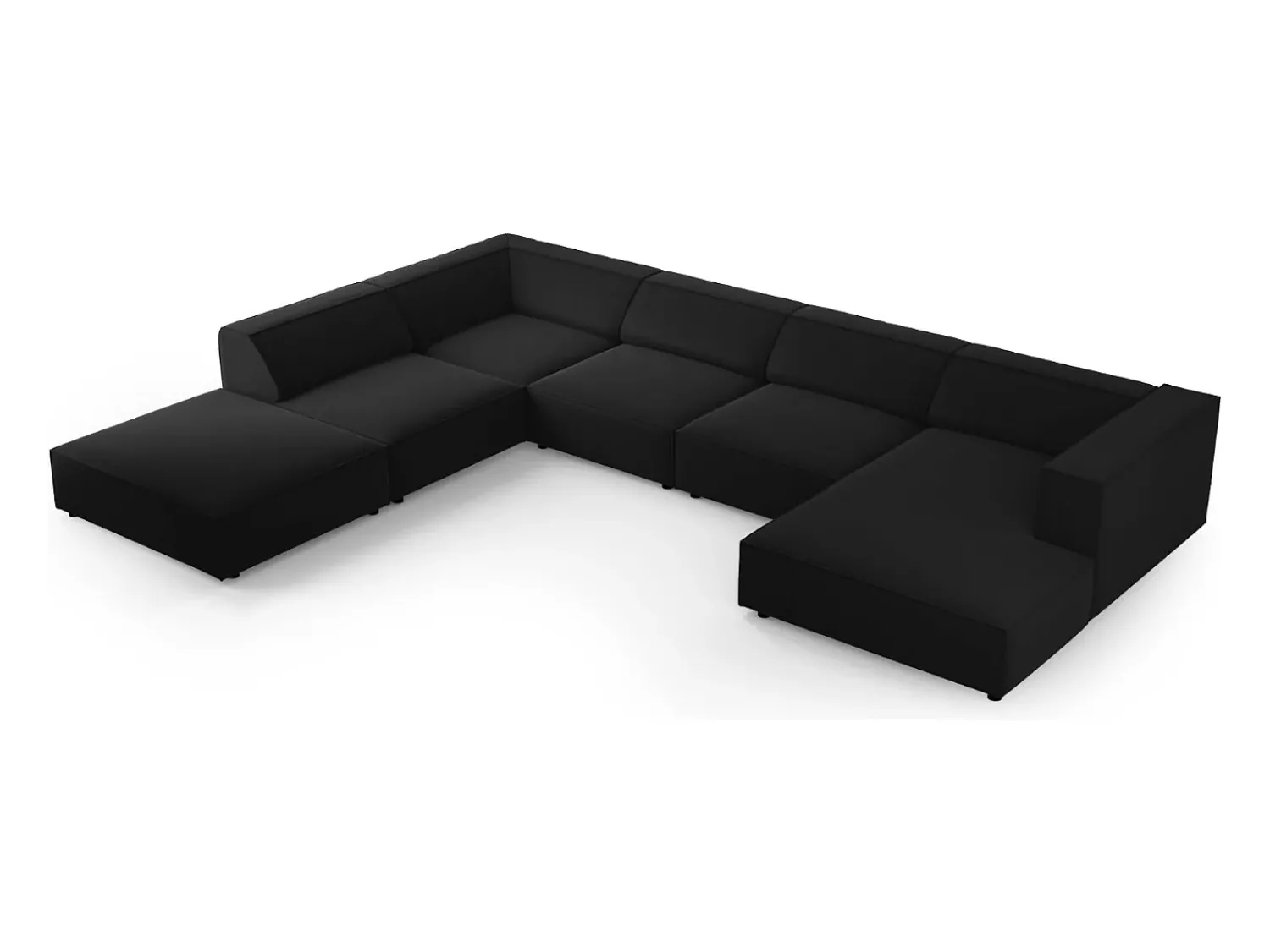 New Cosmopolitan Design - Sofá de canto panorâmico à esquerda "Arendal" 7 lugares em veludo - 364x262x70cm Preto