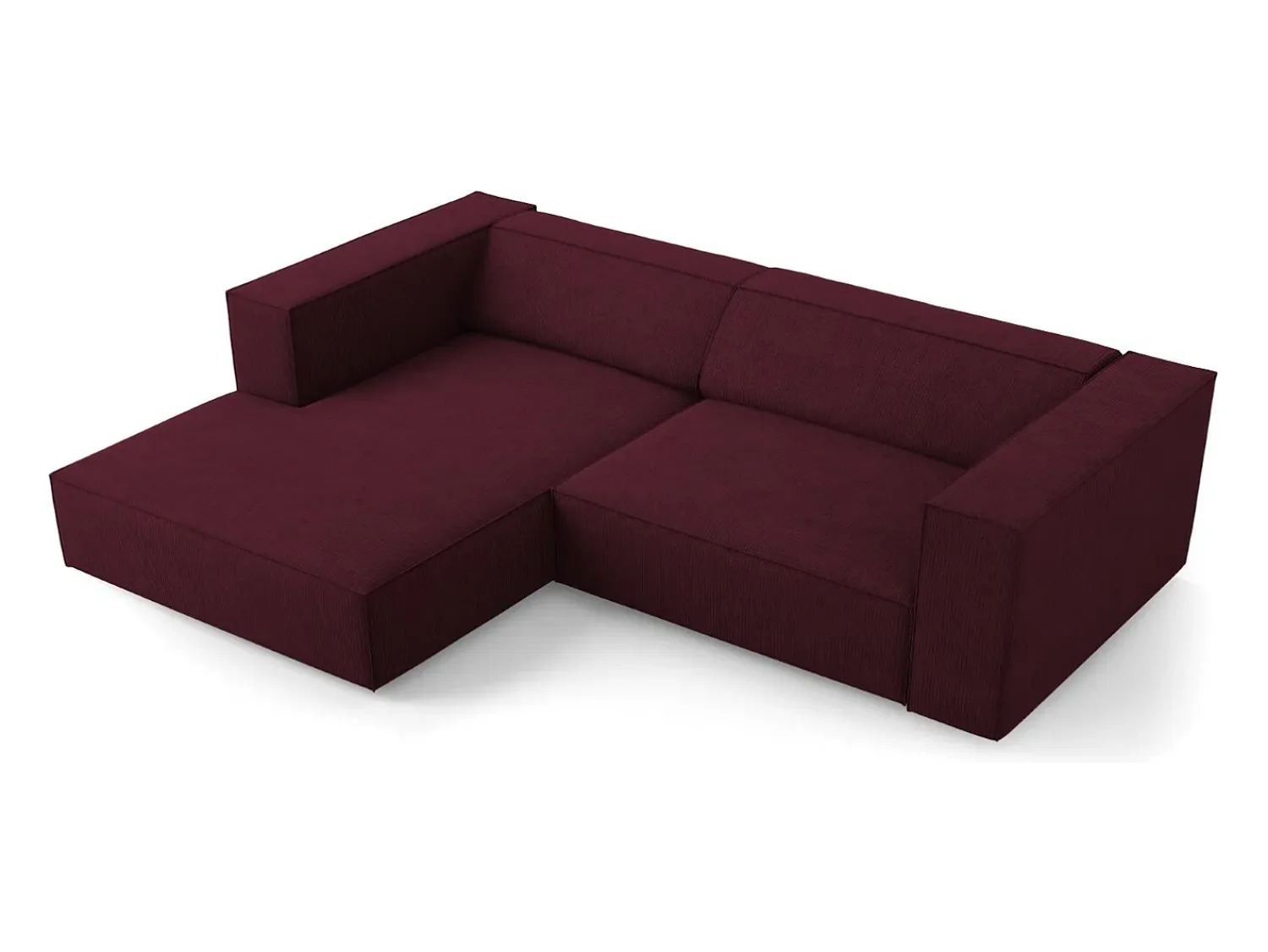 Sofá*Cosmopolitan Design - Sofá de canto esquerdo "Arendal" 3 lugares em tecido chenille com efeito canelado rubi - 224x166x70cm Vermelho