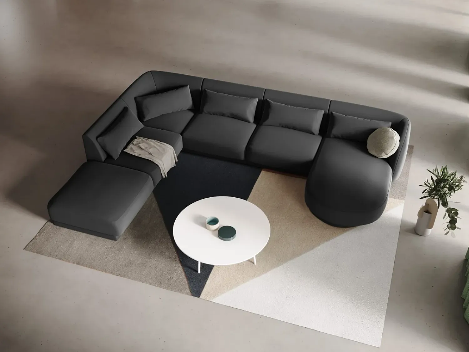 Sofá|Cosmopolitan Design - Sofá de canto panorâmico à esquerda "Tulum" 6 lugares em veludo cinza - 330x255x70cm Cinzento