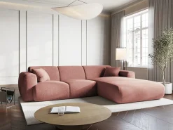 Sofá|Cosmopolitan Design - Sofá de canto direito "Nolio" 4 lugares em tecido chenille - 260x170x72cm Rosa