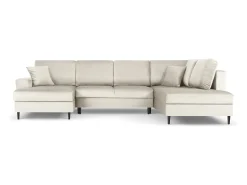 Discount Cosmopolitan Design - Sofá panorâmico convertível em linha reta com caixa de arrumação "Kyoto" 7 lugares em veludo claro - 313x194x88cm Bege