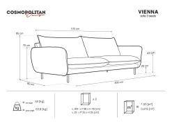 Clearance Cosmopolitan Design - Sofá "Vienna" 3 lugares em veludo cinza escuro - 200x92x95cm Cinza antracite