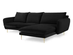 Sofá|Cosmopolitan Design - Sofá de canto direito "Vienna" 5 lugares em veludo - 255x170x95cm Preto