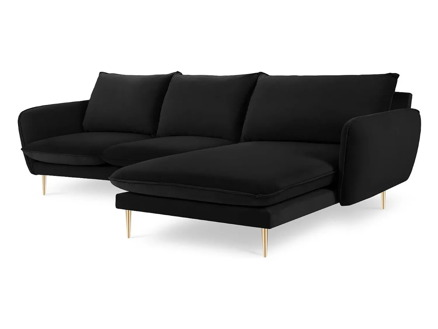 Sofá|Cosmopolitan Design - Sofá de canto direito "Vienna" 5 lugares em veludo - 255x170x95cm Preto
