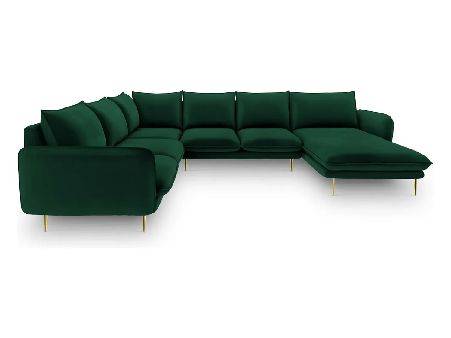 Sofá|Cosmopolitan Design - Sofá de canto panorâmico à esquerda "Vienna" 7 lugares em veludo verde garrafa - 330x235x95cm Verde pinho