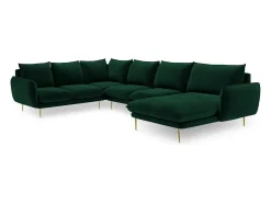 Sofá|Cosmopolitan Design - Sofá de canto panorâmico à esquerda "Vienna" 7 lugares em veludo verde garrafa - 330x235x95cm Verde pinho