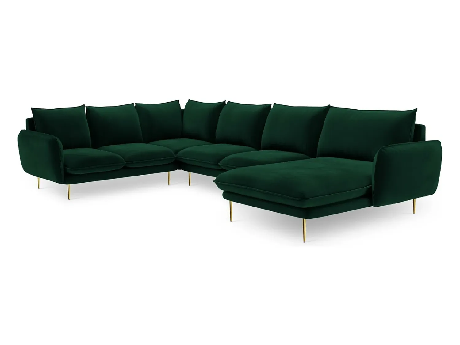 Sofá|Cosmopolitan Design - Sofá de canto panorâmico à esquerda "Vienna" 7 lugares em veludo verde garrafa - 330x235x95cm Verde pinho