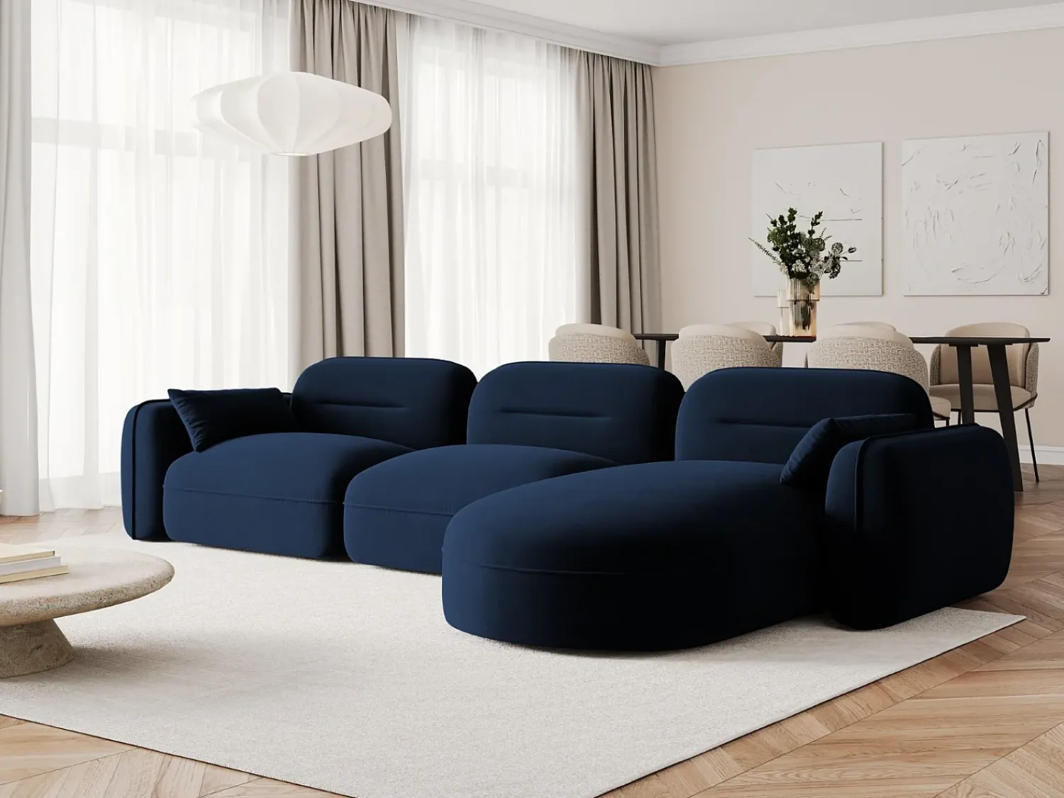 Sofá*Cosmopolitan Design - Sofá modular de canto direito "Sydney" 4 lugares em veludo azul real - 320x165x70cm Azul escuro