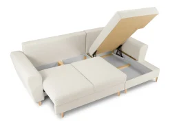 Sale Cosmopolitan Design - Sofá convertível de canto direito com caixa de arrumação "Kyoto" 4 lugares em tecido bouclé - 241x145x88cm Bege