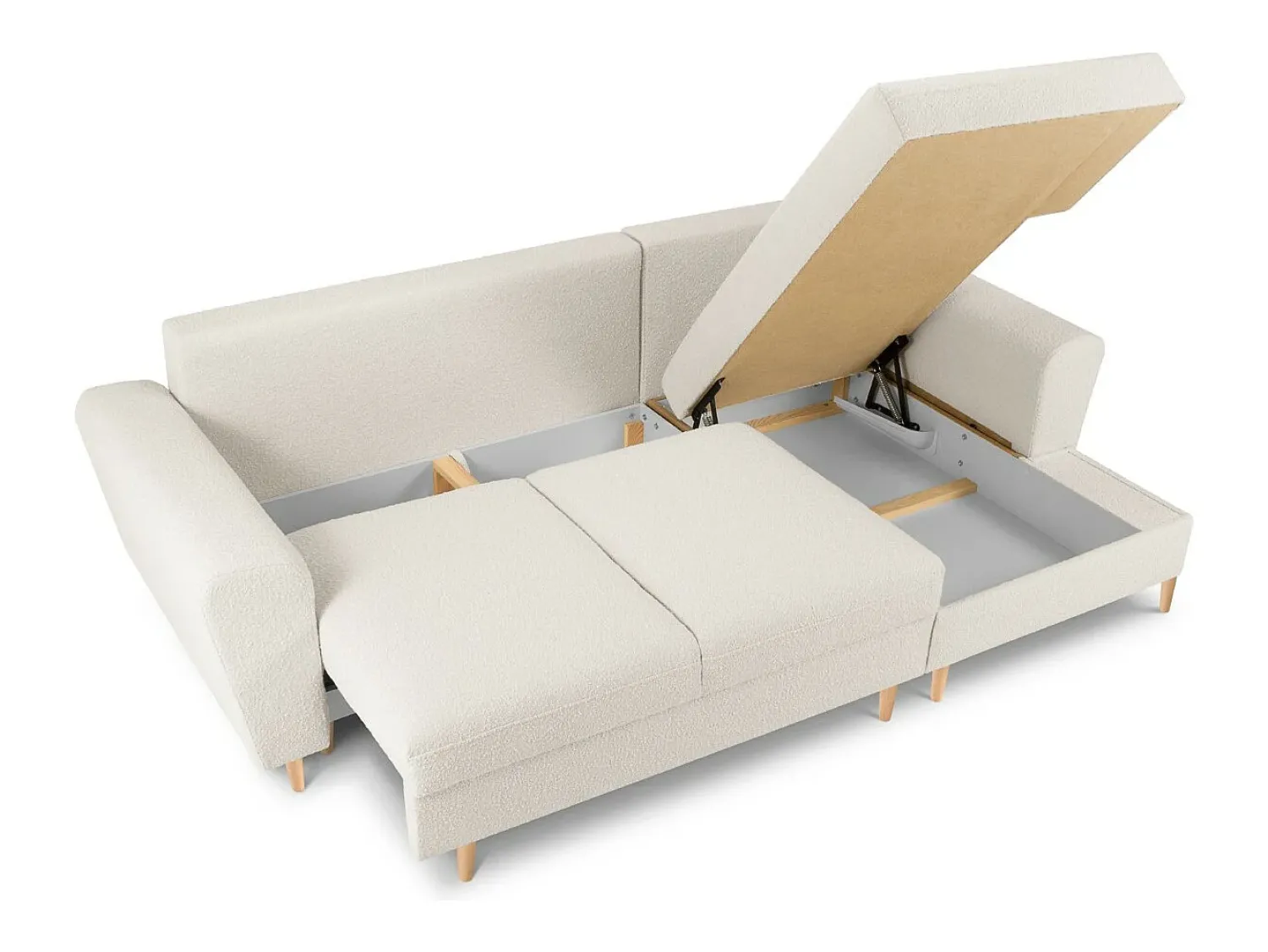 Sale Cosmopolitan Design - Sofá convertível de canto direito com caixa de arrumação "Kyoto" 4 lugares em tecido bouclé - 241x145x88cm Bege