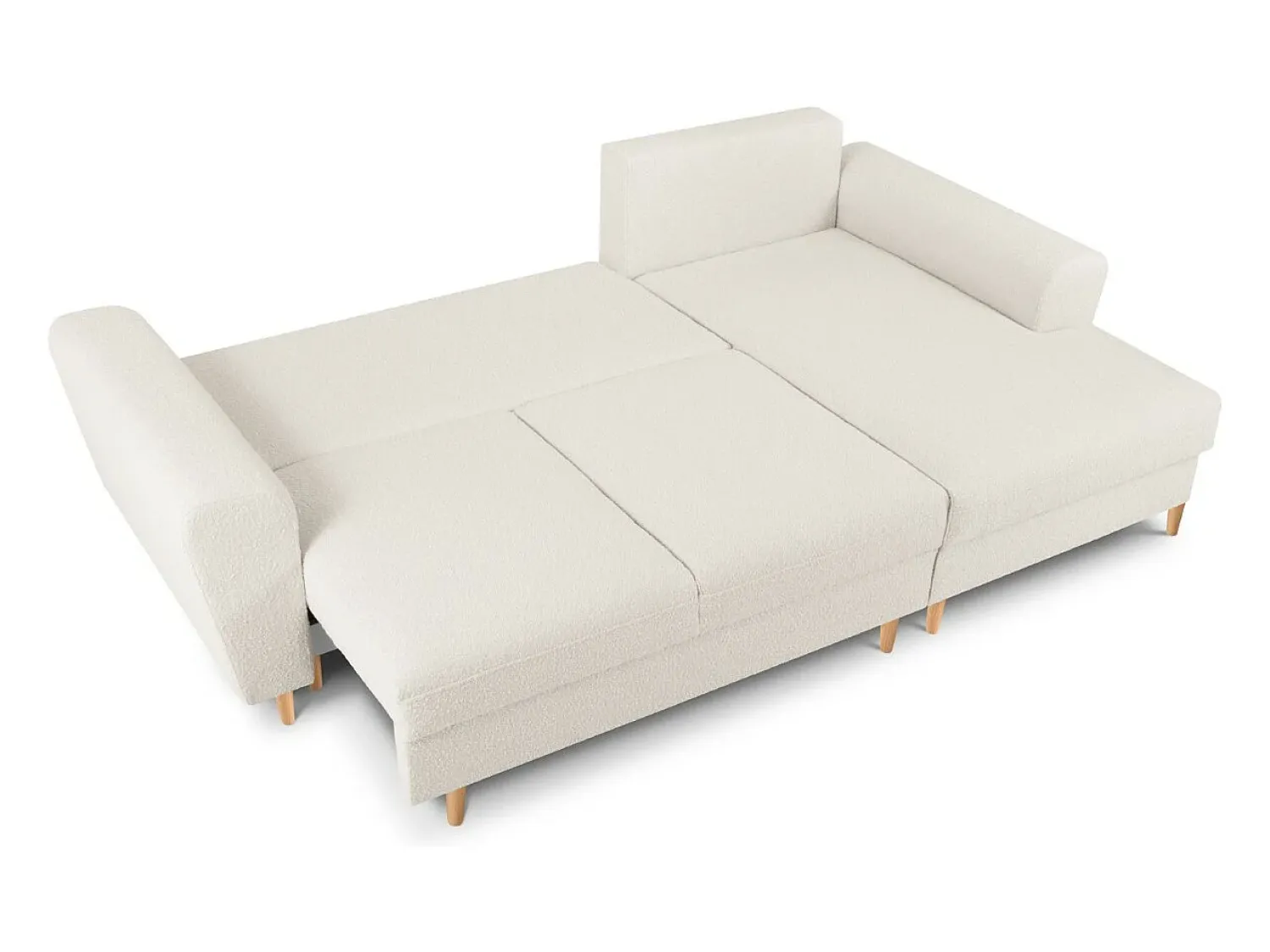 Sale Cosmopolitan Design - Sofá convertível de canto direito com caixa de arrumação "Kyoto" 4 lugares em tecido bouclé - 241x145x88cm Bege