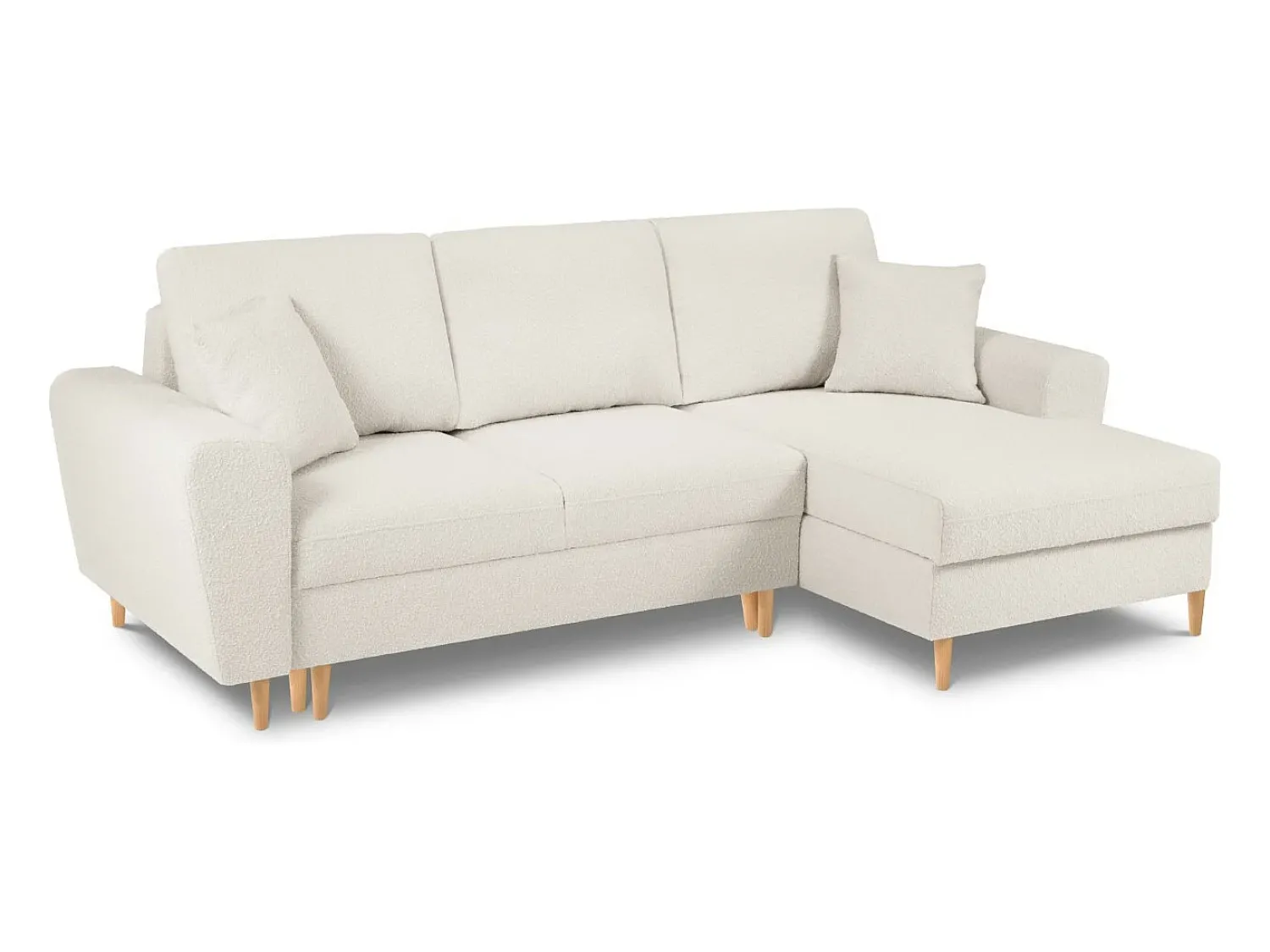 Sale Cosmopolitan Design - Sofá convertível de canto direito com caixa de arrumação "Kyoto" 4 lugares em tecido bouclé - 241x145x88cm Bege