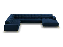 Sofá|Cosmopolitan Design - Sofá de canto panorâmico à esquerda "Bali" 7 lugares em veludo azul real - 327x256x75cm Azul escuro
