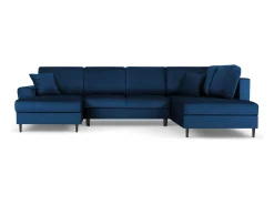 Outlet Cosmopolitan Design - Sofá panorâmico convertível em linha reta com caixa de arrumação "Kyoto" 7 lugares em veludo azul real - 313x194x88cm Azul escuro