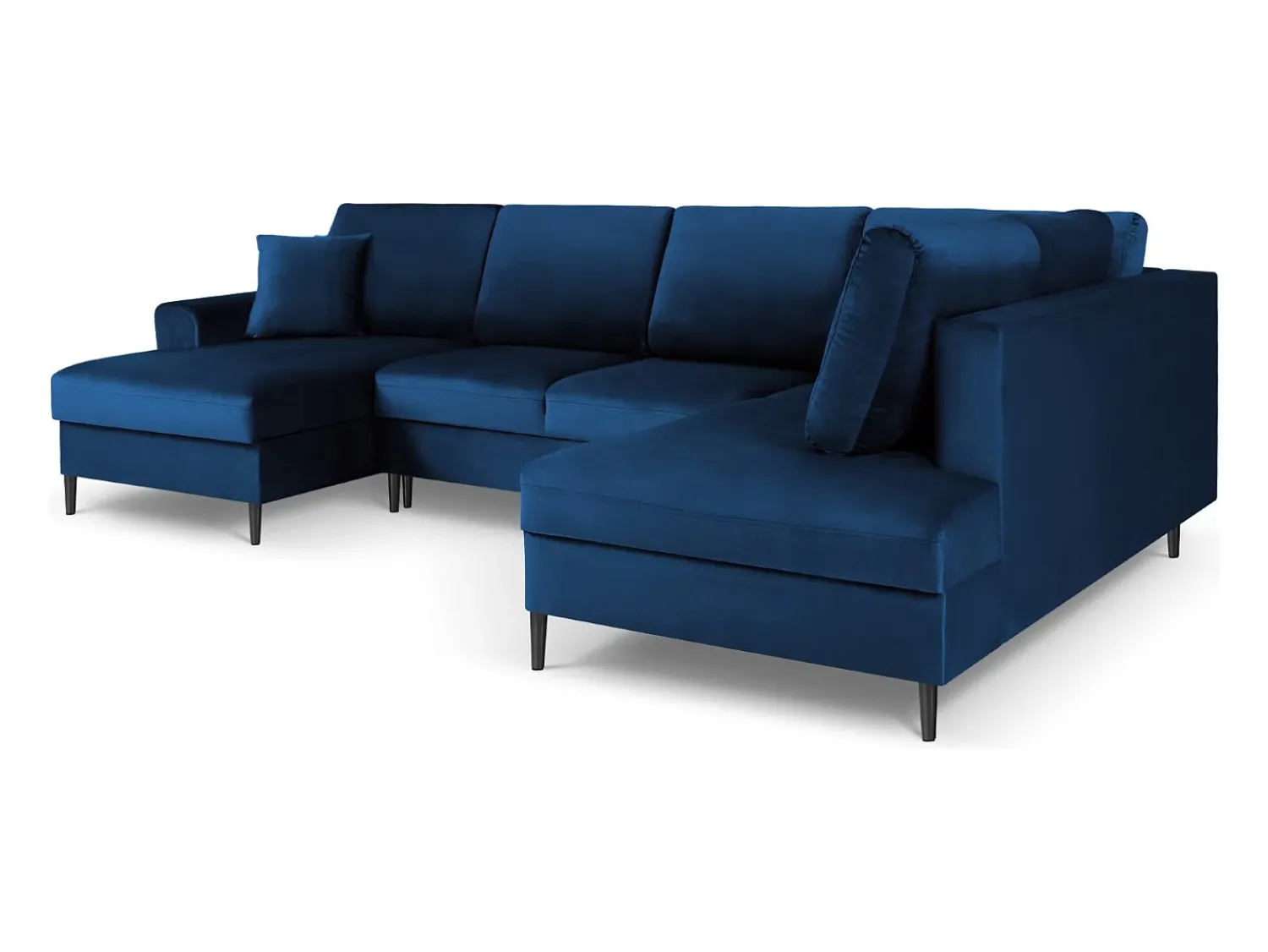 Outlet Cosmopolitan Design - Sofá panorâmico convertível em linha reta com caixa de arrumação "Kyoto" 7 lugares em veludo azul real - 313x194x88cm Azul escuro