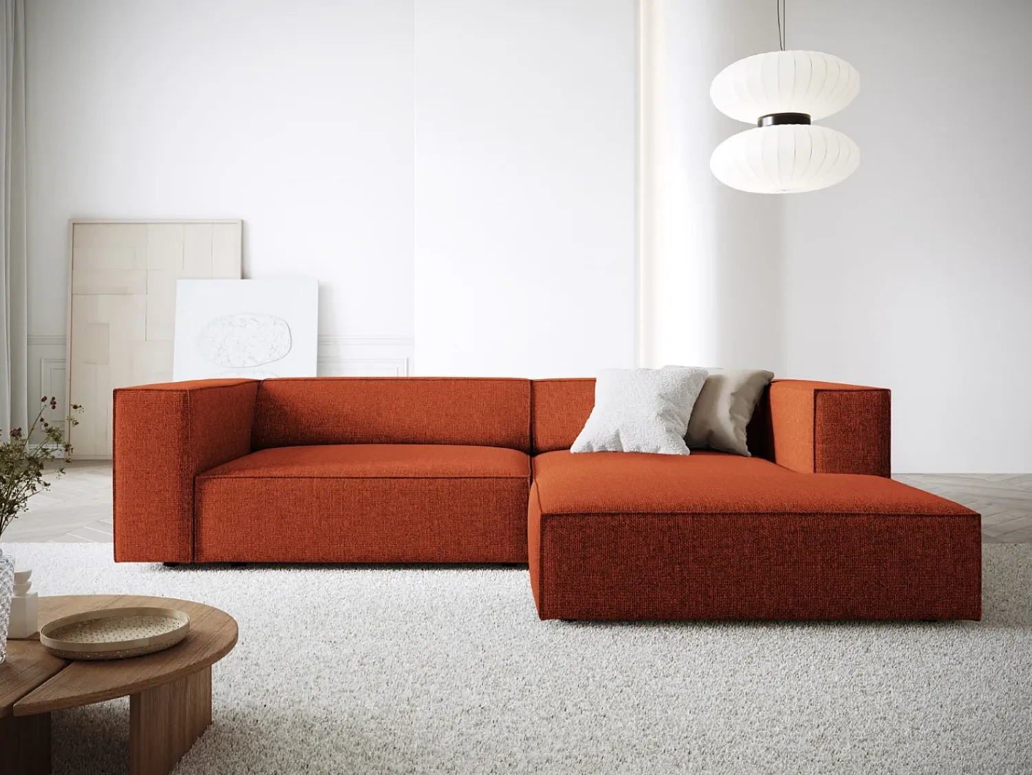 Sofá*Cosmopolitan Design - Sofá de canto direito "Arendal" 3 lugares em tecido chenille - 224x166x70cm Terracota