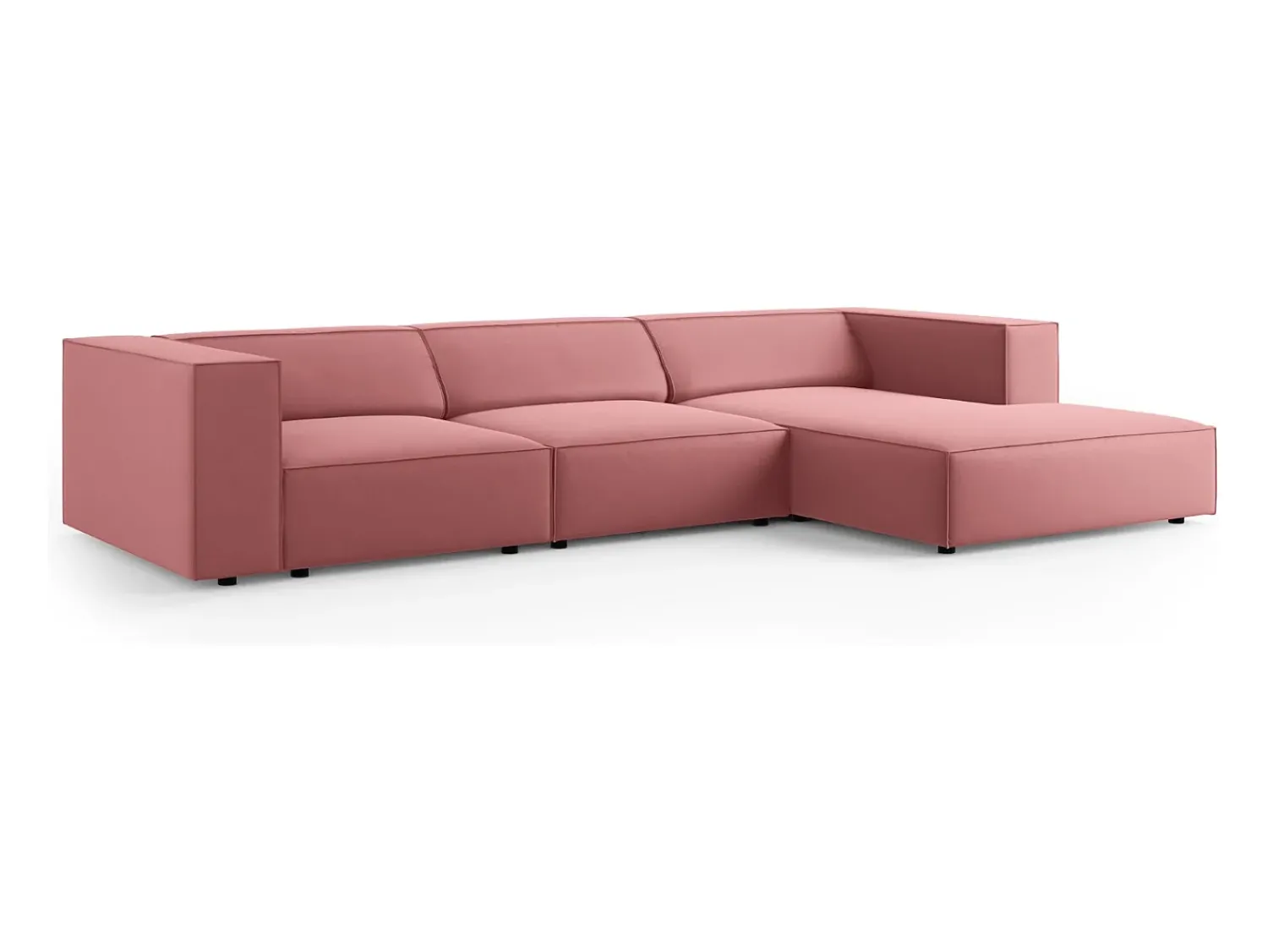 Sofá|Cosmopolitan Design - Sofá de canto direito "Arendal" 4 lugares em veludo salmão - 284x166x70cm Rosa claro