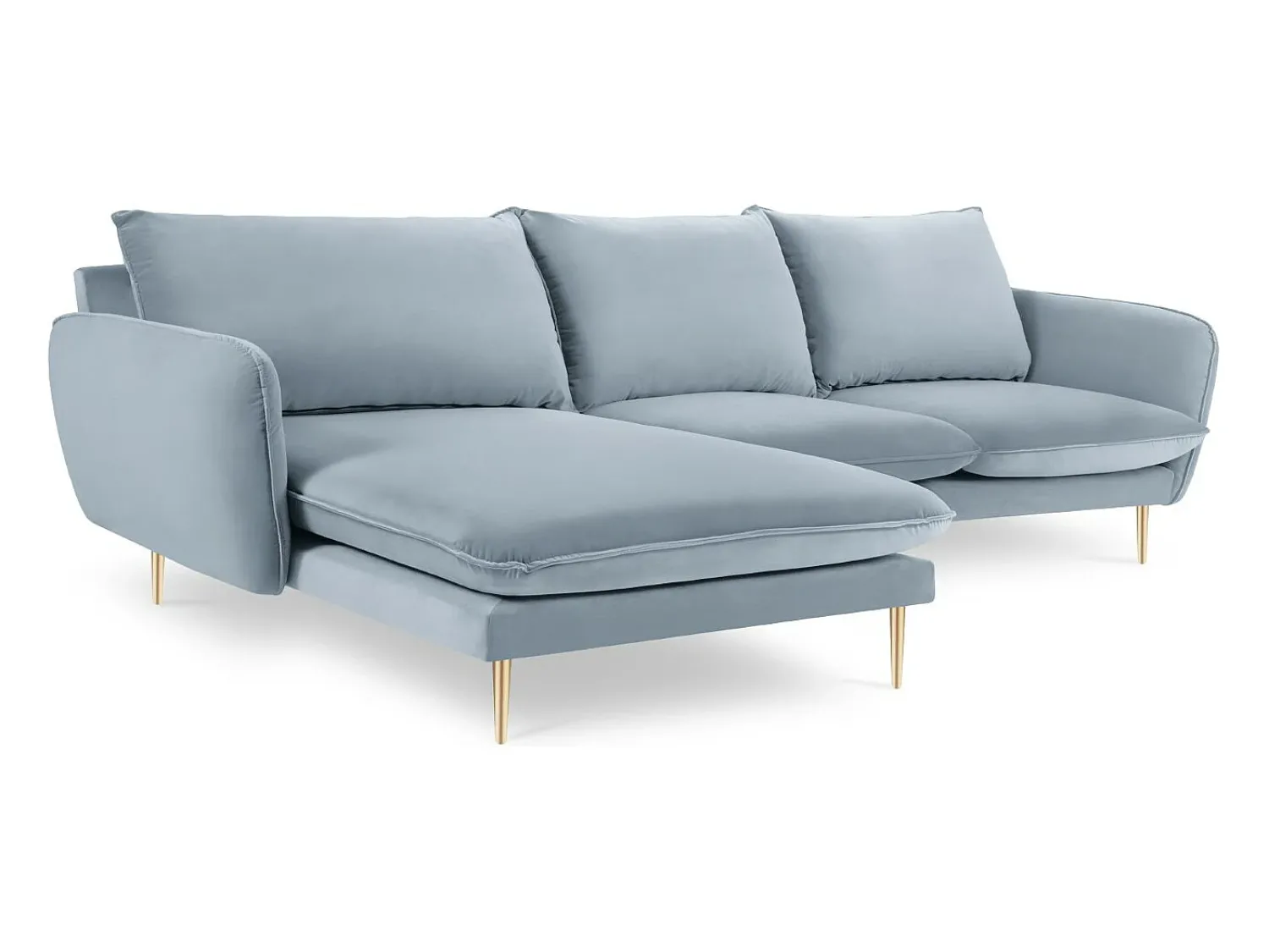 Sofá*Cosmopolitan Design - Sofá de canto esquerdo "Vienna" 5 lugares em veludo - 255x170x95cm Azul claro