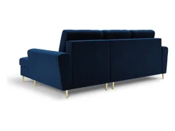 New Cosmopolitan Design - Sofá convertível de canto direito com caixa de arrumação "Kyoto" 4 lugares em veludo azul real - 241x145x88cm Azul escuro