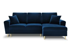 New Cosmopolitan Design - Sofá convertível de canto direito com caixa de arrumação "Kyoto" 4 lugares em veludo azul real - 241x145x88cm Azul escuro