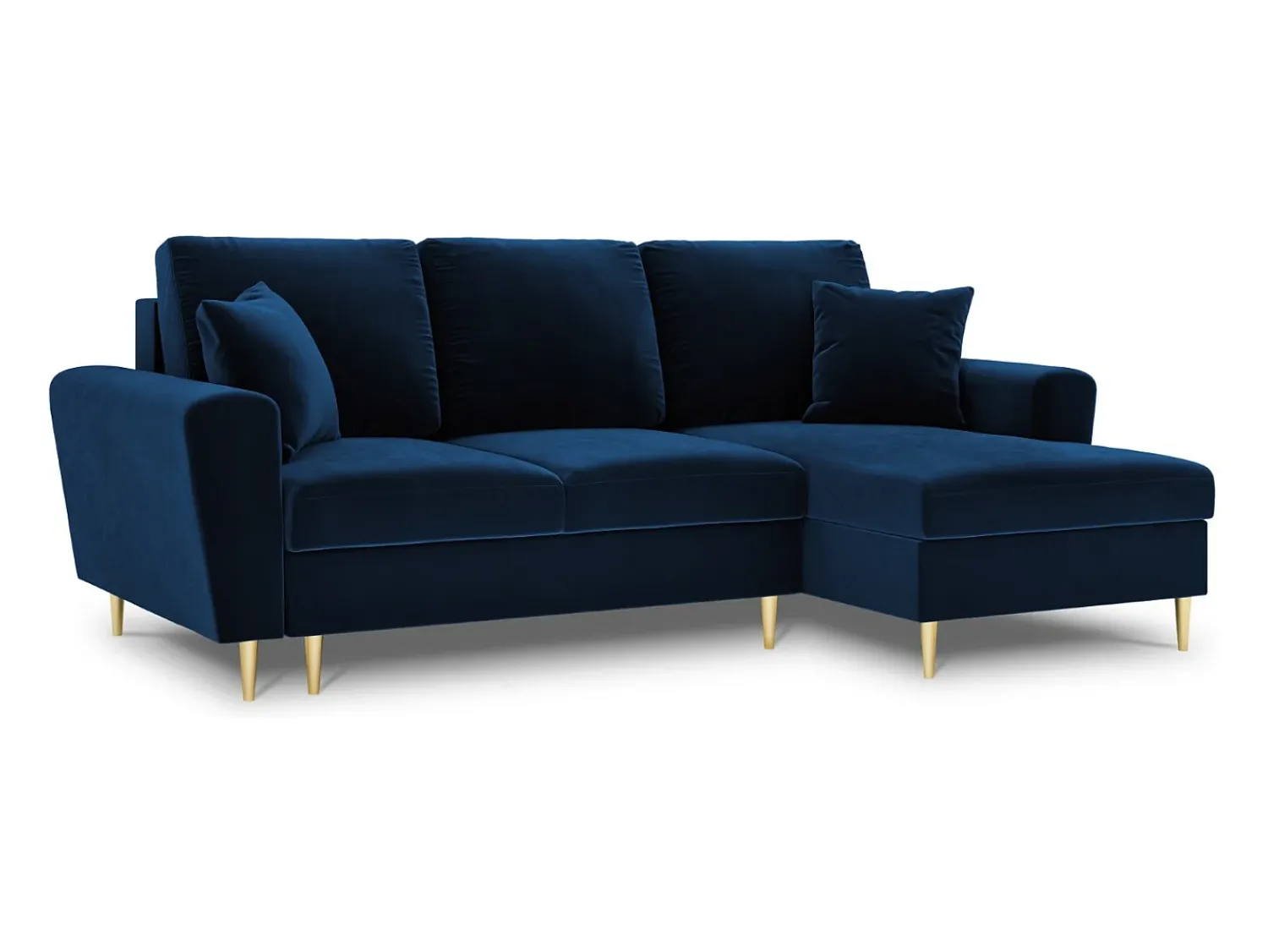 New Cosmopolitan Design - Sofá convertível de canto direito com caixa de arrumação "Kyoto" 4 lugares em veludo azul real - 241x145x88cm Azul escuro