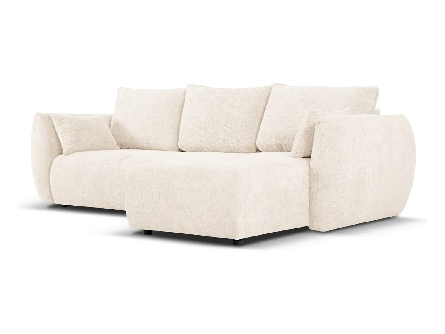 Sofá|Cosmopolitan Design - Sofá convertível de canto direito com caixa de arrumação "Matera" 4 lugares em tecido chenille claro - 253x173x86cm Bege