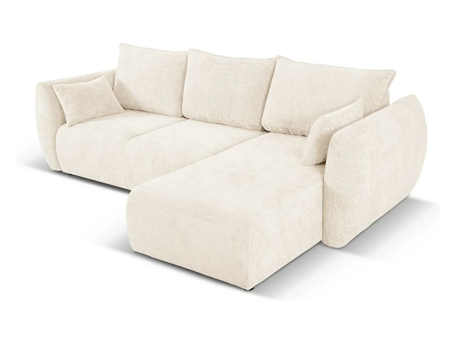 Sofá|Cosmopolitan Design - Sofá convertível de canto direito com caixa de arrumação "Matera" 4 lugares em tecido chenille claro - 253x173x86cm Bege