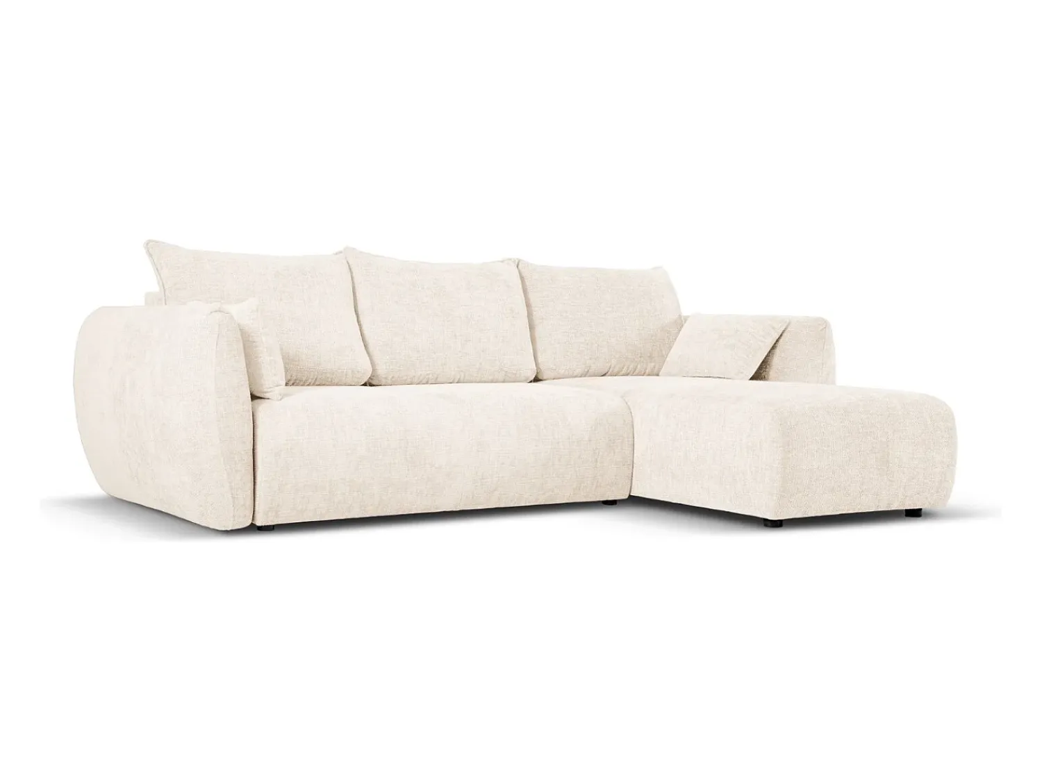 Sofá|Cosmopolitan Design - Sofá convertível de canto direito com caixa de arrumação "Matera" 4 lugares em tecido chenille claro - 253x173x86cm Bege